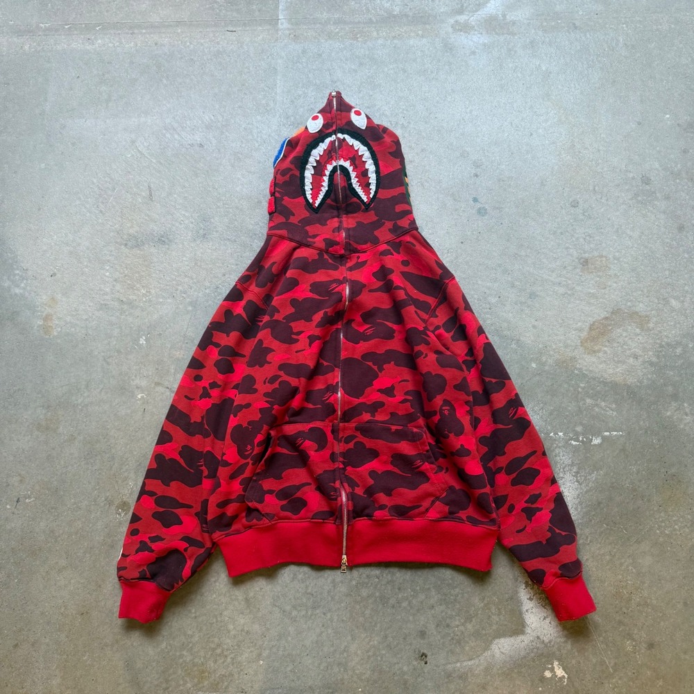 A Bathing Ape BAPE Red Camo Shark Full Zip Hoodie XXL Mens Streetwear